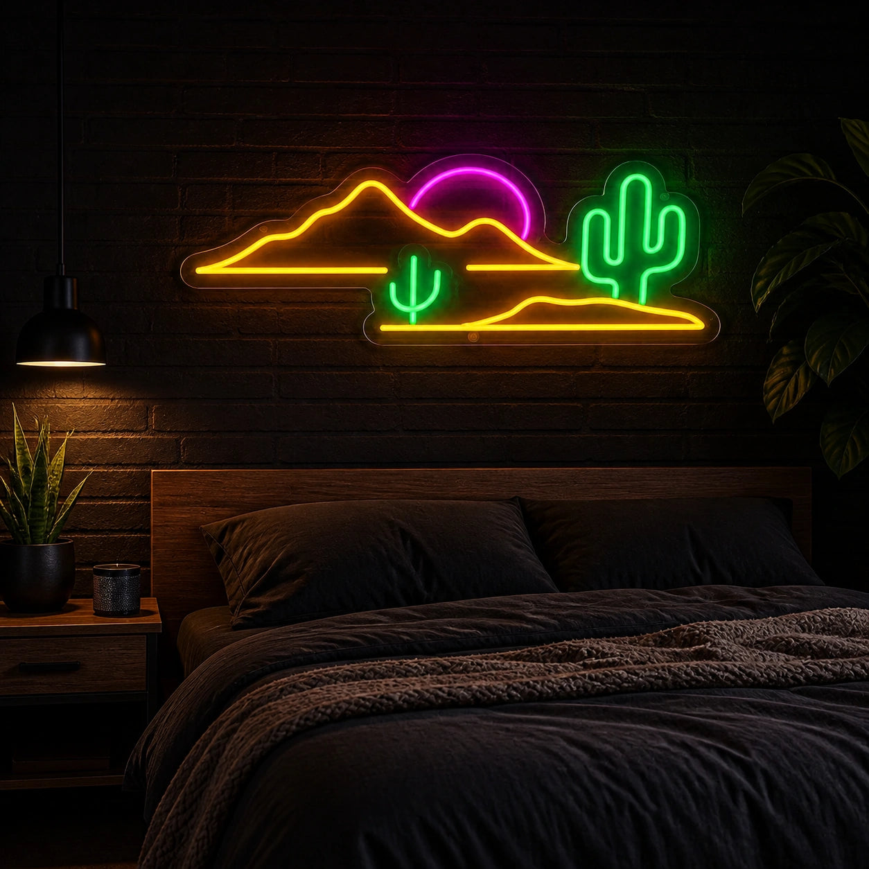 Desert Cactus Bedroom Vintage LED Neon Sign real lifestyle scene