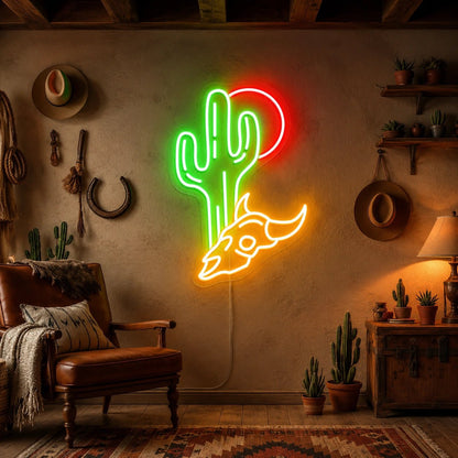 Desert Cactus Bull Skull LED Neon Sign - Shineneon