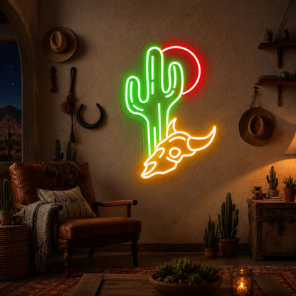 Desert Cactus Bull Skull LED Neon Sign - Shineneon