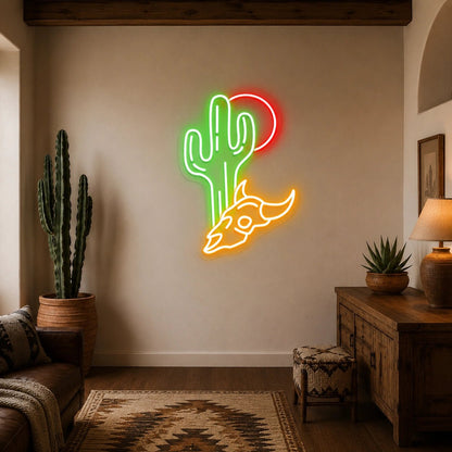 Desert Cactus Bull Skull LED Neon Sign - Shineneon