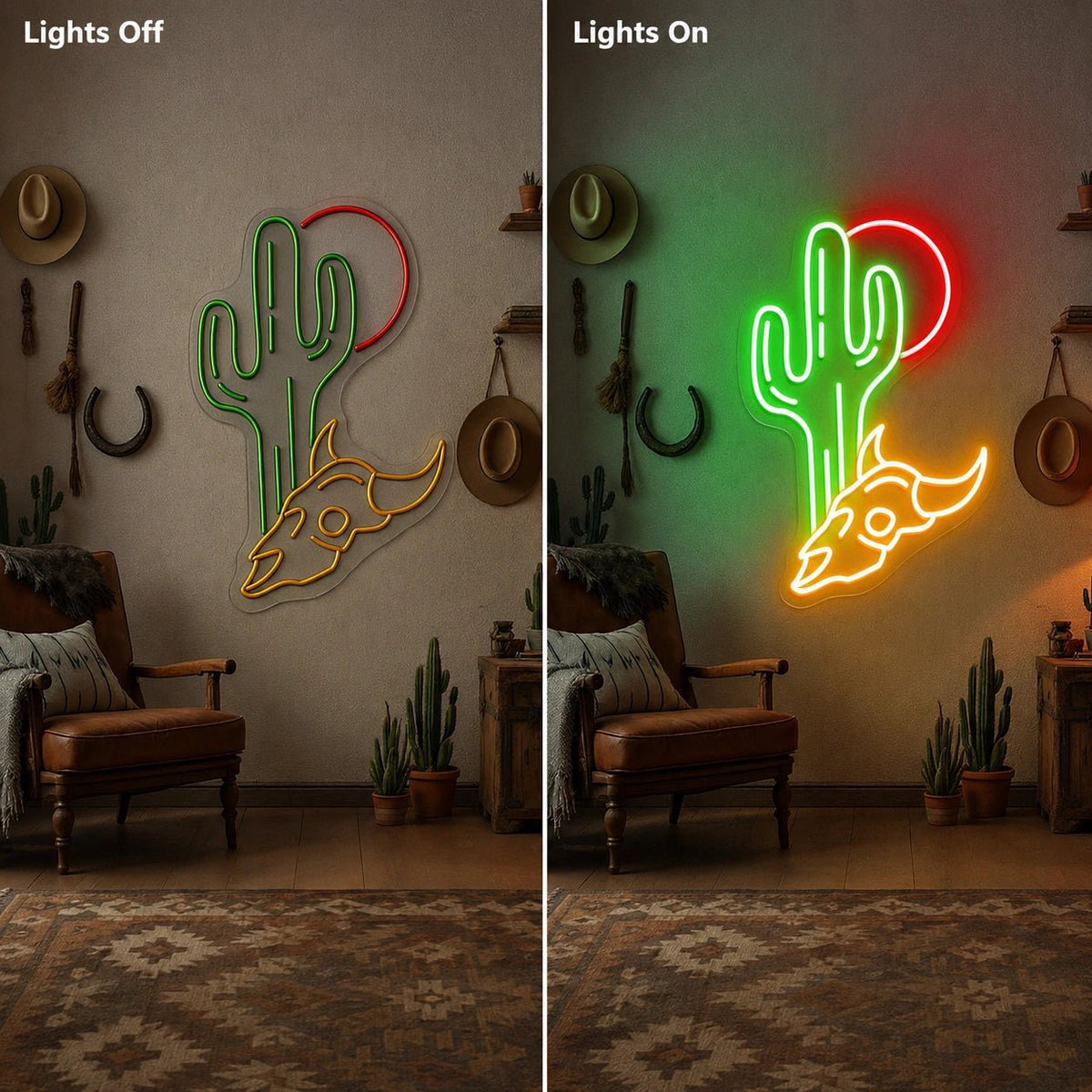 Desert Cactus Bull Skull LED Neon Sign - Shineneon