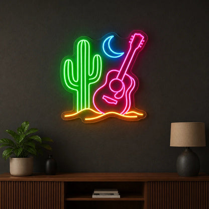 Desert Cactus Guitar Vintage LED Neon Sign - Shineneon