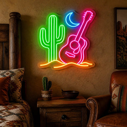 Desert Cactus Guitar Vintage LED Neon Sign - Shineneon