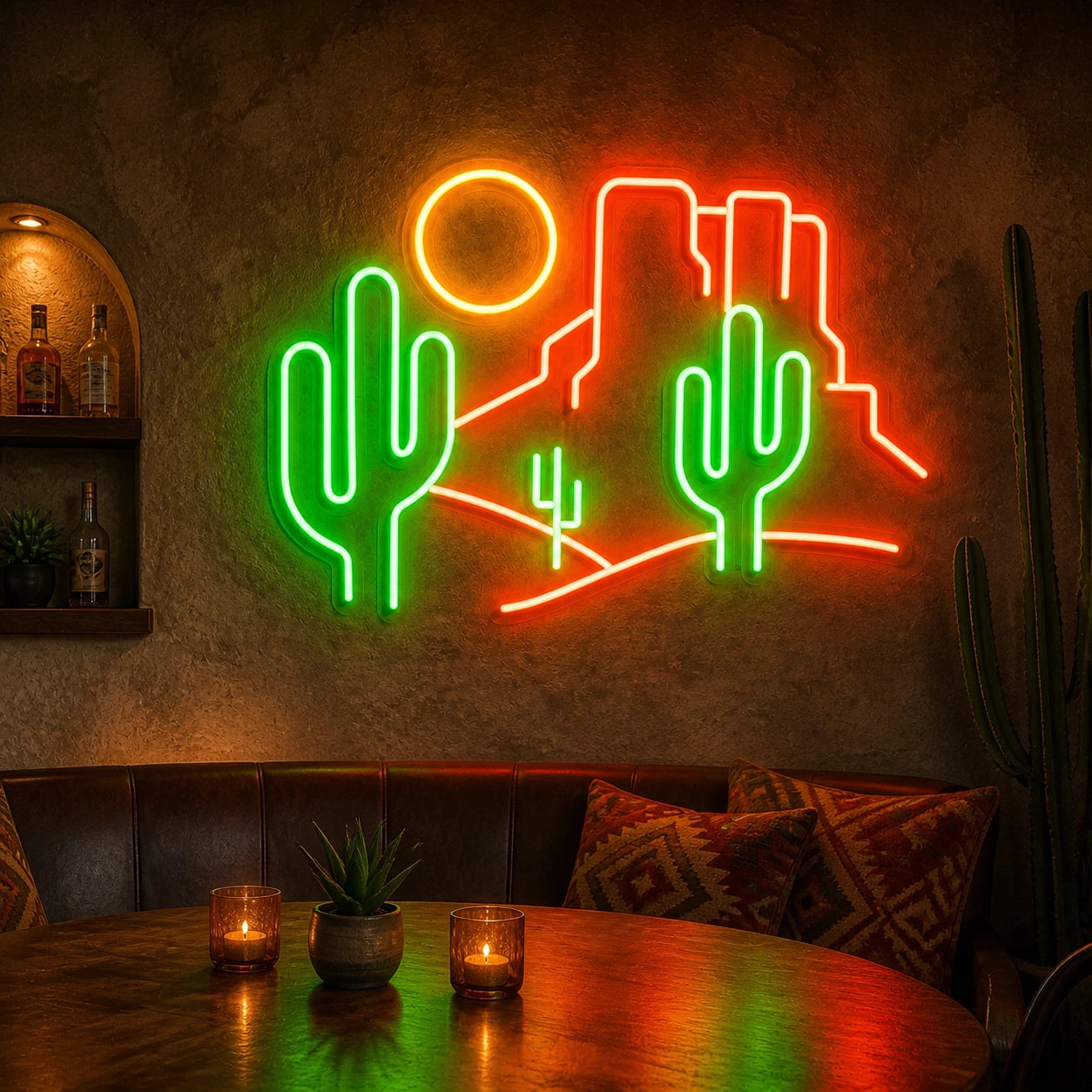 Desert Cactus Landscape Bar Vintage LED Neon Sign real lifestyle scene