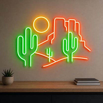 Desert Cactus Landscape Bar Vintage LED Neon Sign size image