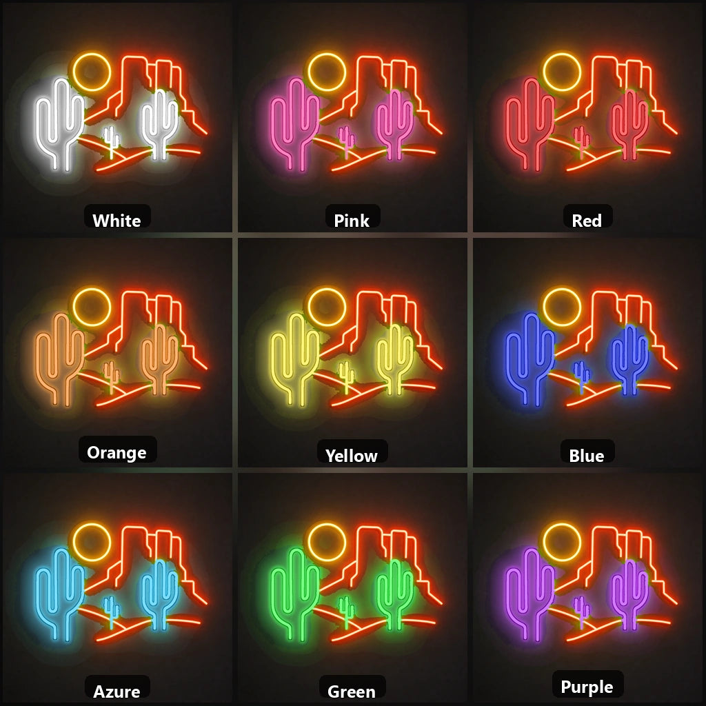 Desert Cactus Landscape Bar Vintage LED Neon Sign color grid