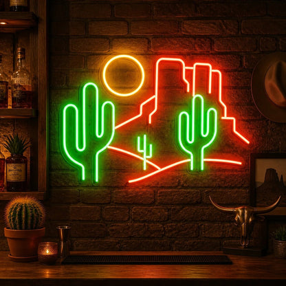 Desert Cactus Landscape Bar Vintage LED Neon Sign - Shineneon