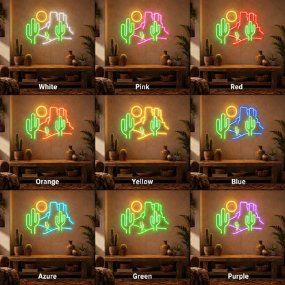 Desert Cactus Landscape LED Neon Sign Man Cave Neon Sign color grid
