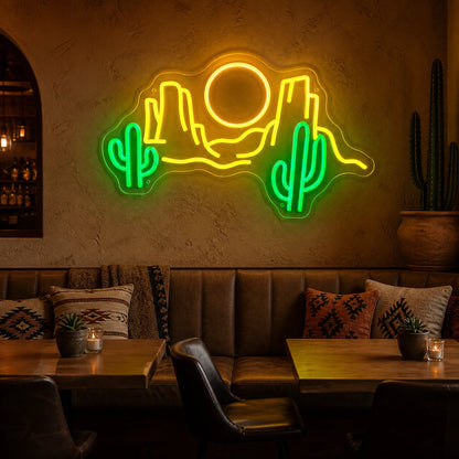 Desert Cactus Mountains Sun Vintage LED Neon Sign real lifestyle scene