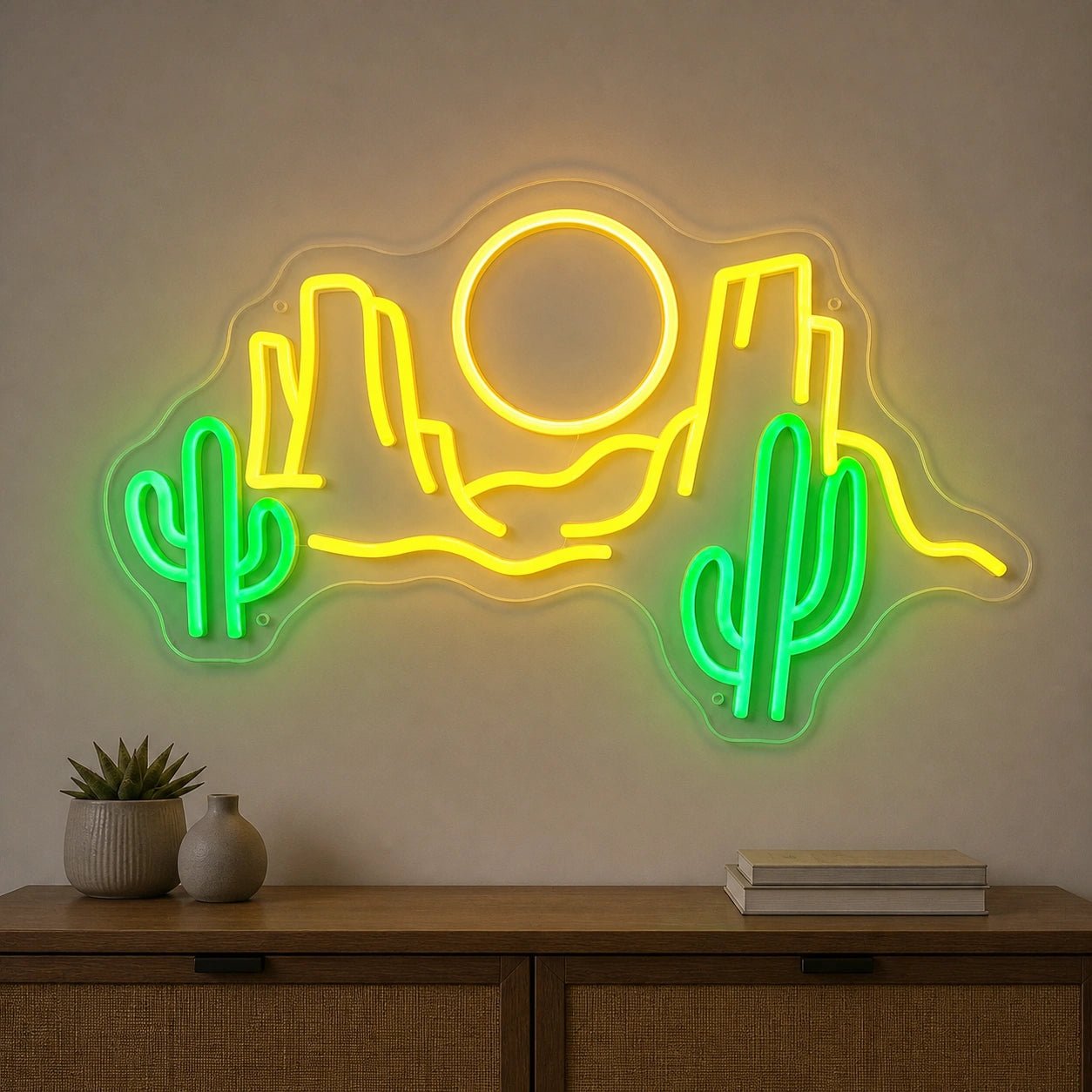 Desert Cactus Mountains Sun Vintage LED Neon Sign - Shineneon