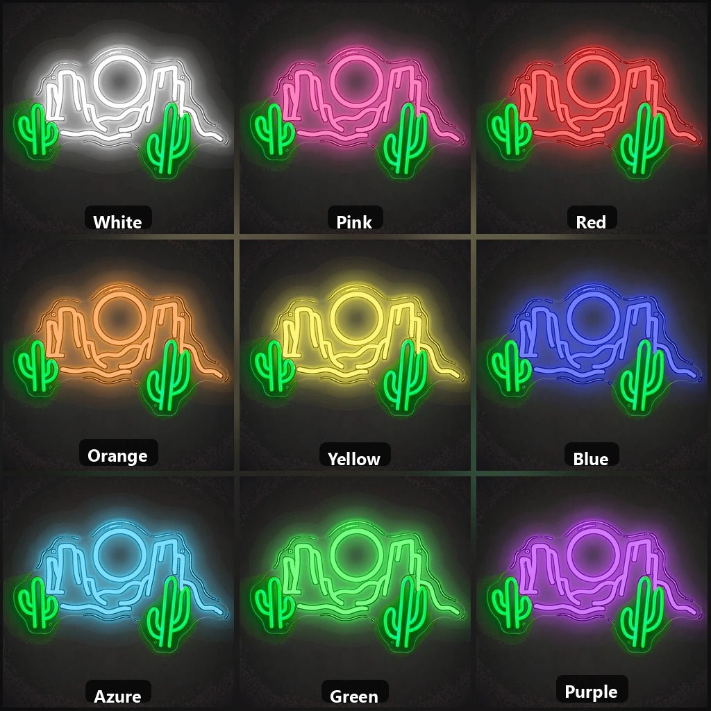 Desert Cactus Mountains Sun Vintage LED Neon Sign - Shineneon