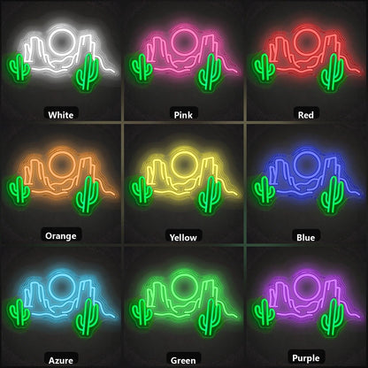 Desert Cactus Mountains Sun Vintage LED Neon Sign - Shineneon