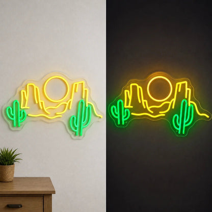 Desert Cactus Mountains Sun Vintage LED Neon Sign - Shineneon