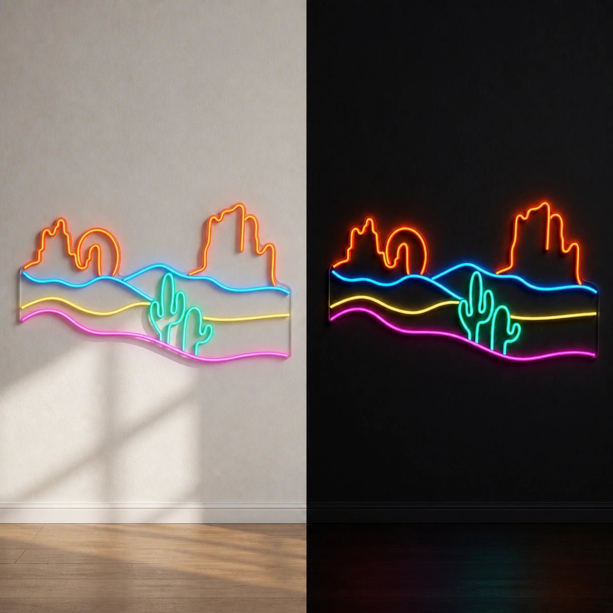 Desert Cactus Mountains Sunset Vintage LED Neon Sign - Shineneon
