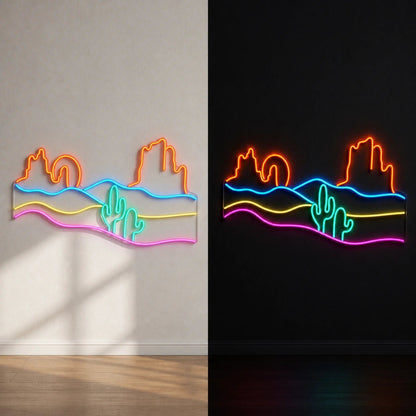 Desert Cactus Mountains Sunset Vintage LED Neon Sign - Shineneon