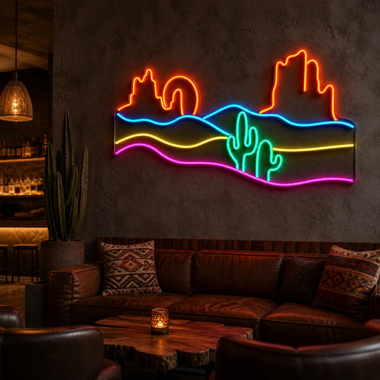 Desert Cactus Mountains Sunset Vintage LED Neon Sign - Shineneon