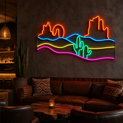 Desert Cactus Mountains Sunset Vintage LED Neon Sign - Shineneon