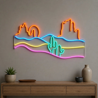 Desert Cactus Mountains Sunset Vintage LED Neon Sign - Shineneon