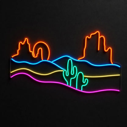 Desert Cactus Mountains Sunset Vintage LED Neon Sign - Shineneon