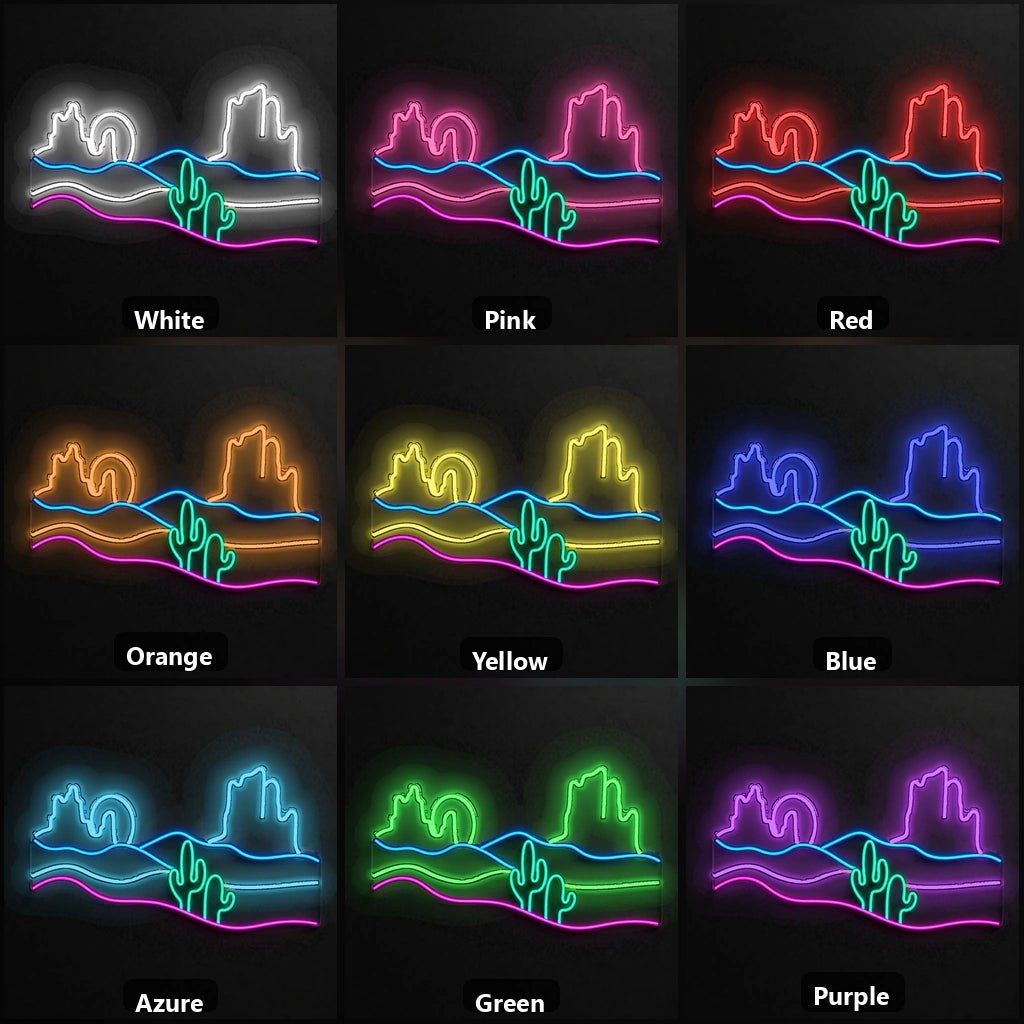 Desert Cactus Mountains Sunset Vintage LED Neon Sign - Shineneon