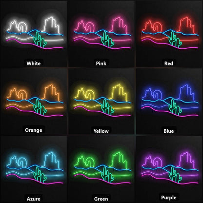 Desert Cactus Mountains Sunset Vintage LED Neon Sign - Shineneon