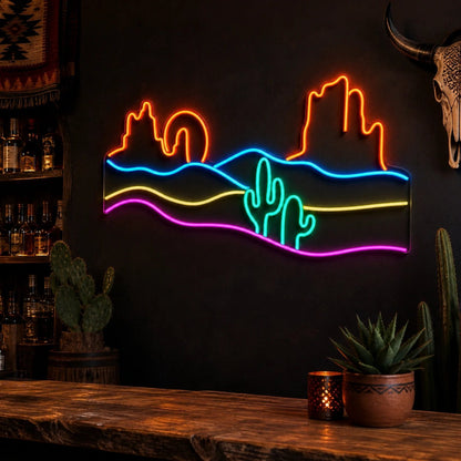 Desert Cactus Mountains Sunset Vintage LED Neon Sign - Shineneon