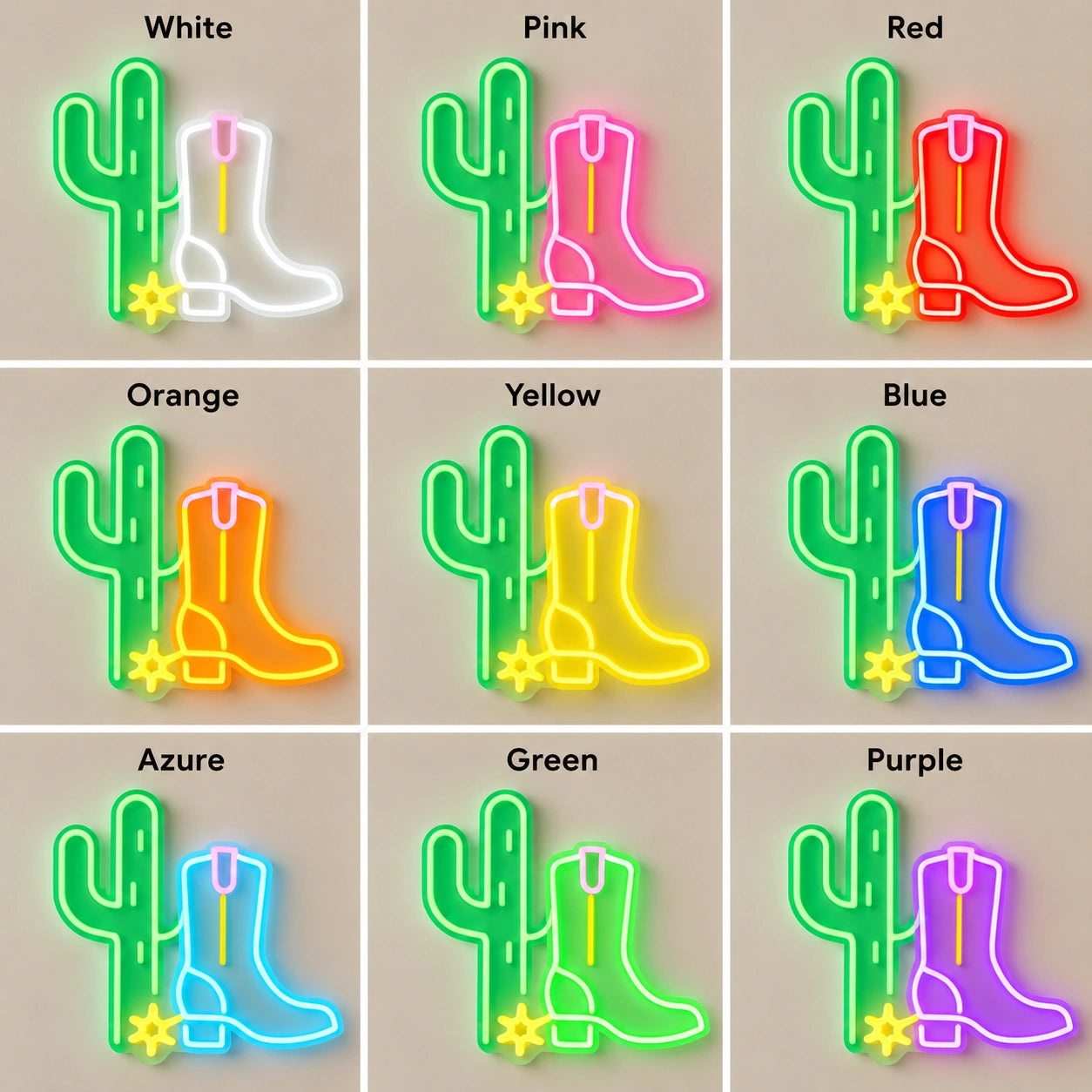Desert Cactus Neon Sign LED Neon Sign color grid