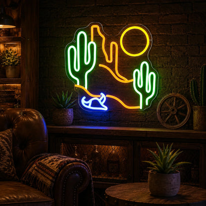 Desert Cactus Sun And Cowboy Hat LED Neon Sign high-converting product image