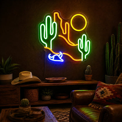 Desert Cactus Sun And Cowboy Hat LED Neon Sign real lifestyle scene