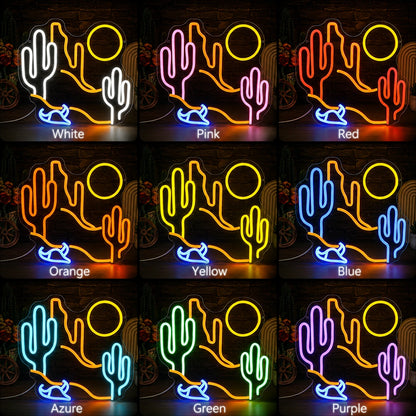 Desert Cactus Sun And Cowboy Hat LED Neon Sign color grid
