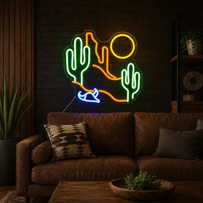 Desert Cactus Sun And Cowboy Hat LED Neon Sign - Shineneon