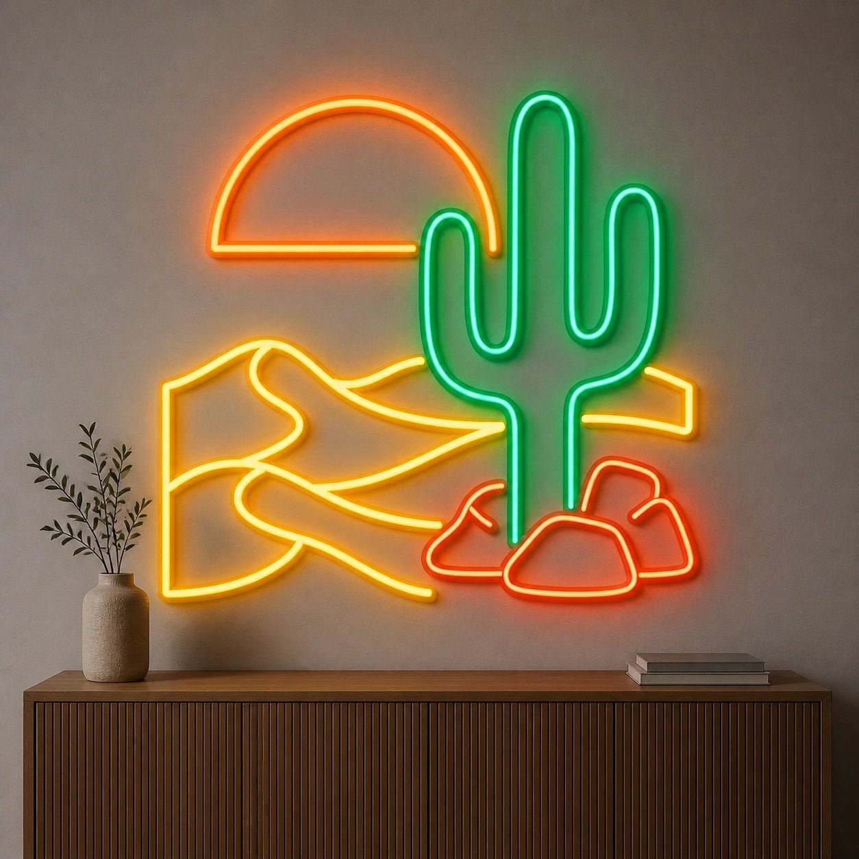 Desert Cactus Sun Dunes Vintage LED Neon Sign - Shineneon