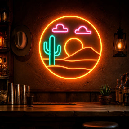 Desert Cactus Sunset Saloon Vintage LED Neon Sign high-converting product image