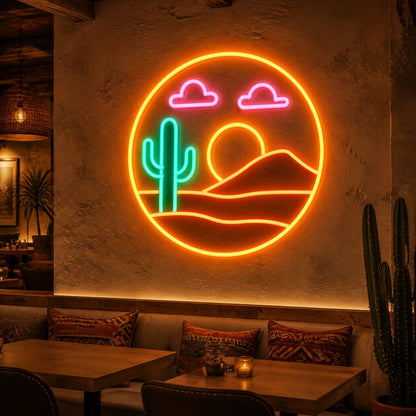 Desert Cactus Sunset Saloon Vintage LED Neon Sign real lifestyle scene