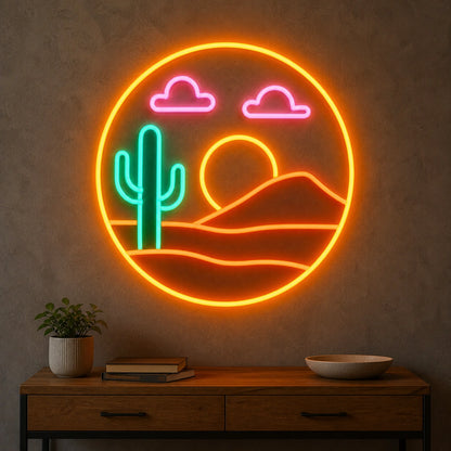 Desert Cactus Sunset Saloon Vintage LED Neon Sign size image