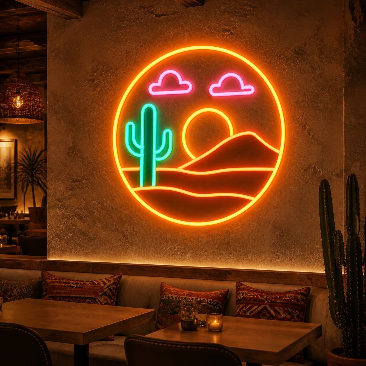 Desert Cactus Sunset Saloon Vintage LED Neon Sign - Shineneon