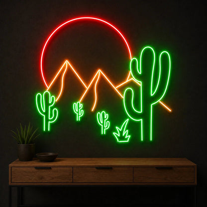 Desert Mountain Cactus Vintage LED Neon Sign - Shineneon