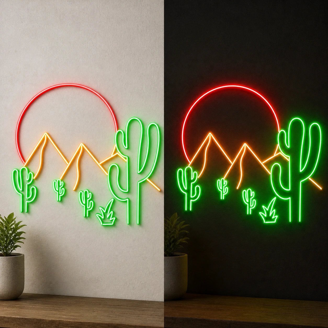 Desert Mountain Cactus Vintage LED Neon Sign - Shineneon