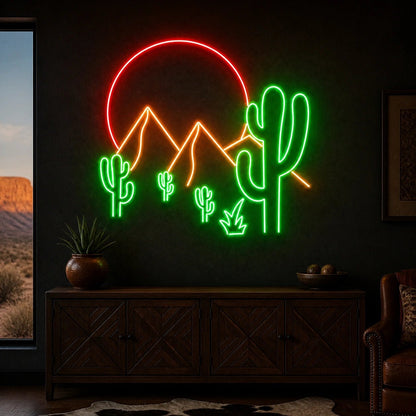 Desert Mountain Cactus Vintage LED Neon Sign - Shineneon