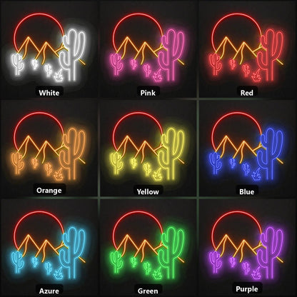 Desert Mountain Cactus Vintage LED Neon Sign - Shineneon