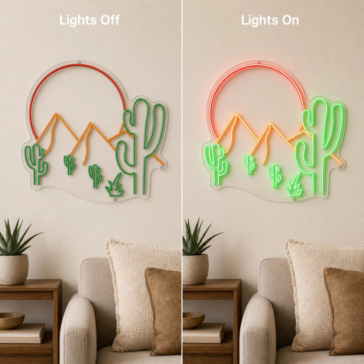 Desert Mountains Sun And Cactus LED Neon Sign - Shineneon