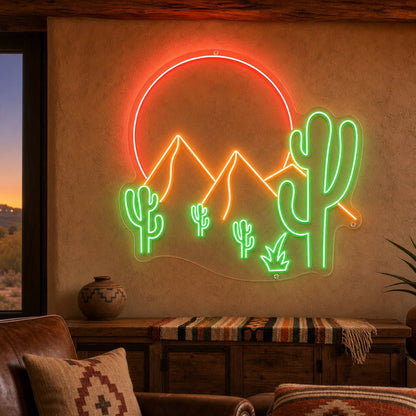Desert Mountains Sun And Cactus LED Neon Sign - Shineneon