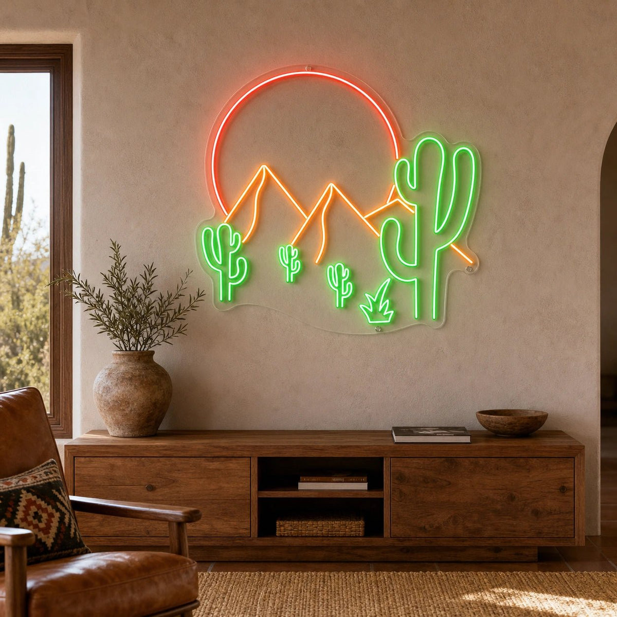 Desert Mountains Sun And Cactus LED Neon Sign - Shineneon