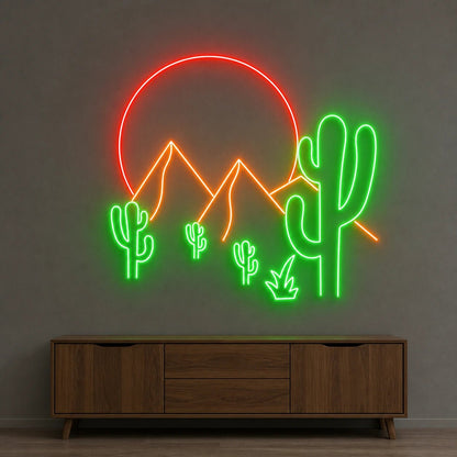 Desert Mountains Sun And Cactus LED Neon Sign Garage Neon Sign - Shineneon