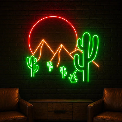 Desert Mountains Sun And Cactus LED Neon Sign Garage Neon Sign - Shineneon