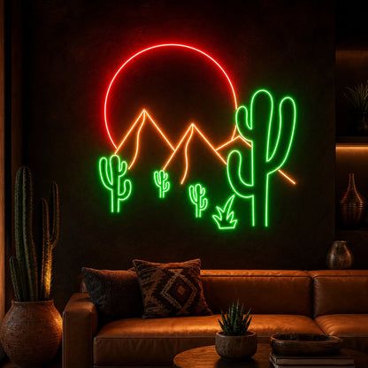 Desert Mountains Sun And Cactus LED Neon Sign Home Garage Wall Decoration high-converting product image