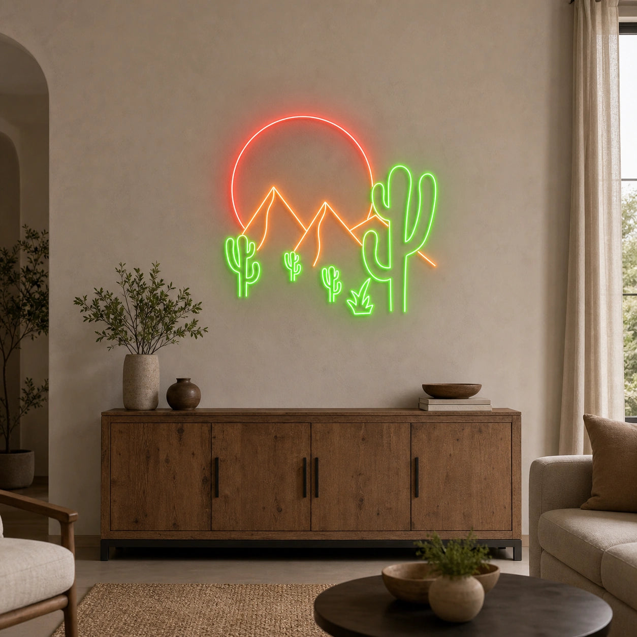 Desert Mountains Sun And Cactus LED Neon Sign Home Garage Wall Decoration size image