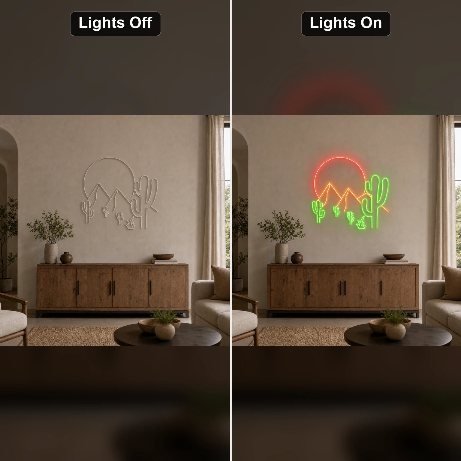 Desert Mountains Sun And Cactus LED Neon Sign Home Garage Wall Decoration - Shineneon