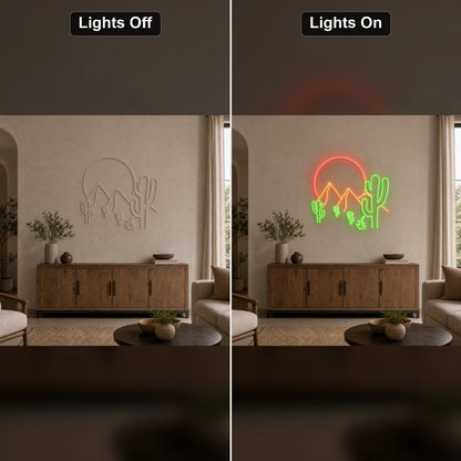 Desert Mountains Sun And Cactus LED Neon Sign Home Garage Wall Decoration - Shineneon