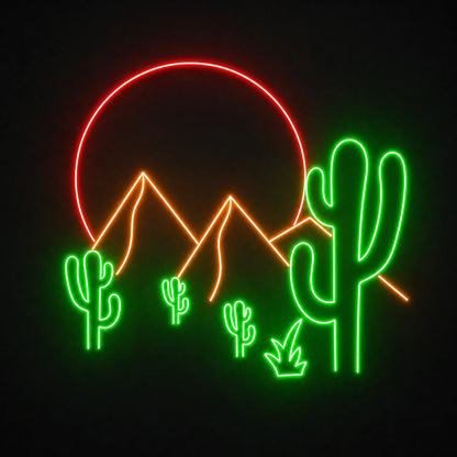 Desert Mountains Sun And Cactus LED Neon Sign Man Cave Neon Sign main product image